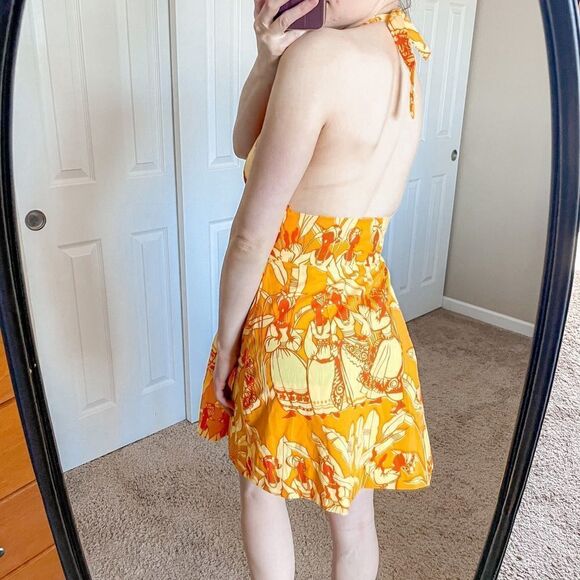 SALE!Vintage Ruth Clarage Jamaican Hand Printed Halter Mini Dress Orange - Picture 6 of 10